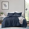 Full/Queen Microfiber Pleated Bohemian style Pre-Washed Comforter Set in Navy