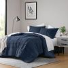 Full/Queen Microfiber Pleated Bohemian style Pre-Washed Comforter Set in Navy