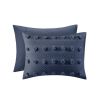 Full/Queen 3 Piece Navy Pompom Microfiber Hypoallergenic Comforter Set