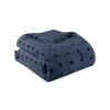 Full/Queen 3 Piece Navy Pompom Microfiber Hypoallergenic Comforter Set