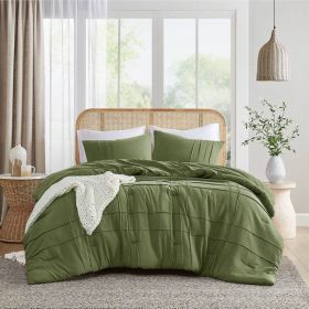 Queen size Microfiber Pleated Soft Lightweight Comforter Set in Olive Green