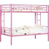 Pink Metal Twin over Twin Bunk Bed Frame with Two Side Ladders