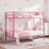Pink Metal Twin over Twin Bunk Bed Frame with Two Side Ladders