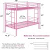 Pink Metal Twin over Twin Bunk Bed Frame with Two Side Ladders