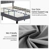 Queen size Dark Grey Upholstered Platform Bed Frame with Headboard