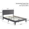 Queen size Dark Grey Upholstered Platform Bed Frame with Headboard