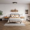 Queen Heavy Duty Black Metal Bed Frame with Solid Wood Panel Headboard