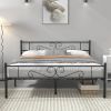 Queen Sturdy Metal Platform Bed Frame with Headboard Footboard in Black Finish