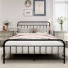 Queen Classic Farmhouse Black Metal Bed Frame with Rounded Headboard Footboard