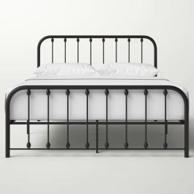 Queen Classic Black Metal Bed Frame with Rounded Corners Headboard and Footboard