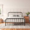 Queen Classic Black Metal Bed Frame with Rounded Corners Headboard and Footboard