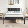 Queen size Black Wood Metal Platform Bed Frame with Rounded Headboard Footboard