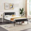 Queen size Black Wood Metal Platform Bed Frame with Rounded Headboard Footboard