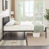 Queen size Black Wood Metal Platform Bed Frame with Rounded Headboard Footboard