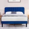 Queen size Blue Upholstered Platform Bed Frame with Headboard