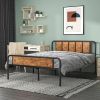 Queen Industrial Wood Metal Platform Bed Frame with Rounded Headboard Footboard