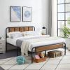 Queen Industrial Wood Metal Platform Bed Frame with Rounded Headboard Footboard