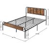 Queen Industrial Wood Metal Platform Bed Frame with Rounded Headboard Footboard