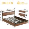 Queen size Platform Bed with Headboard and Storage Drawers in Brown Wood Finish