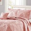 Queen size Dusty Pink Damask Embroidered 4 Piece Oversized Bedspread Set