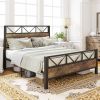 Queen Metal Wood Vintage Industrial Platform Bed Frame with Headboard Footboard