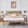Queen Industrial Farmhouse Rustic Wood Metal Platform Bed Frame with Headboard