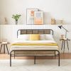 Queen size Grey Wood Metal Platform Bed Frame with Rounded Headboard Footboard
