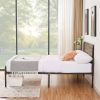Queen size Grey Wood Metal Platform Bed Frame with Rounded Headboard Footboard