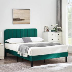 Queen size Green Upholstered Platform Bed Frame with Headboard