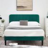 Queen size Green Upholstered Platform Bed Frame with Headboard