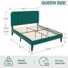 Queen size Green Upholstered Platform Bed Frame with Headboard