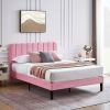 Queen size Pink Upholstered Platform Bed Frame with Headboard