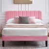 Queen size Pink Upholstered Platform Bed Frame with Headboard