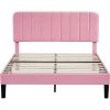 Queen size Pink Upholstered Platform Bed Frame with Headboard