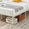 Queen White Metal Platform Bed Frame with Headboard and Footboard