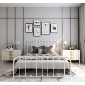Queen Classic White Metal Bed Frame with Rounded Corners Headboard and Footboard