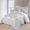 Queen size White Damask Embroidered 4 Piece Oversized Bedspread Set