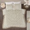Queen 100-Percent Cotton Chenille Bedspread with Fringe Hem in Khaki Taupe Beige