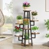 Modern Indoor Multi-Tier Plant Stand with Black Metal Frame and Wood Shelves