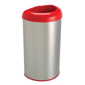 13-Gallon Stainless Steel Trash Can with Red Open Top