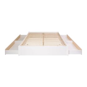 King Size 4 Drawer Storage White Wooden 4 Post Platform Bed  Frame