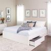 King Size 4 Drawer Storage White Wooden 4 Post Platform Bed  Frame