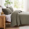 Full/Queen Size 3-Piece Sage Green Faded Stone Washed Cotton Quilt Set