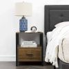 Set of 2 - Modern Metal Wood Side End Table Nightstand with Storage Drawer