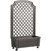 Outdoor Self-Watering Garden Planter with Trellis and Wheels in Grey Plastic