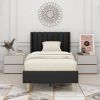 Twin size Mid-Century Black Linen Platform Bed Frame with Upholstered Headboard