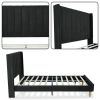 Twin size Mid-Century Black Linen Platform Bed Frame with Upholstered Headboard