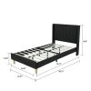 Twin size Mid-Century Black Linen Platform Bed Frame with Upholstered Headboard