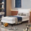 Set of 2 - Twin size White Tufted Upholstered Platform Bed Frame with Headboard