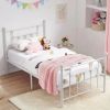 Twin Victorian Style White Metal Platform Bed Frame with Headboard Footboard